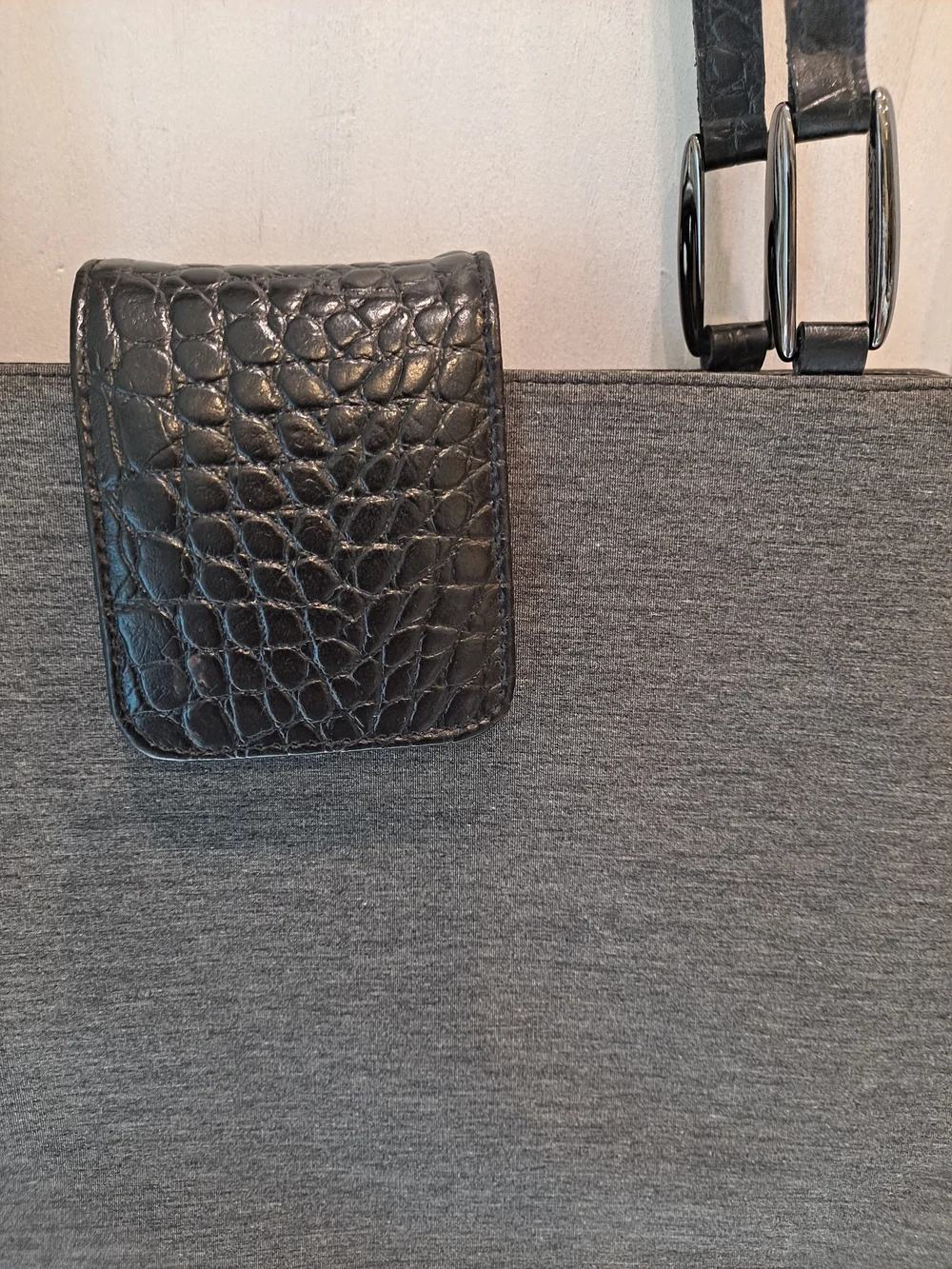 Dana B + Karen Gray Fabric Black Leather Trim Functional Modern Shoulder Bag